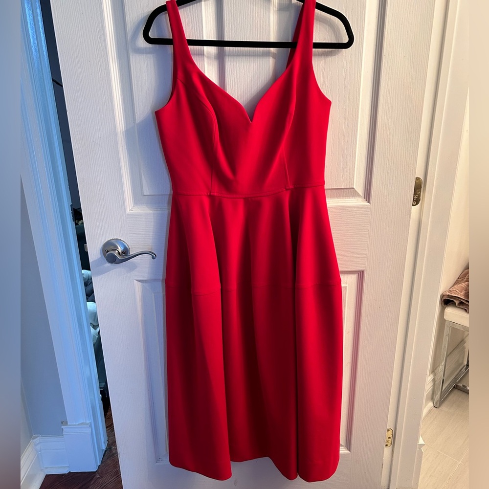 Jill Stuart Red V-Neck Sleeveless Fit-and-Flare Dress